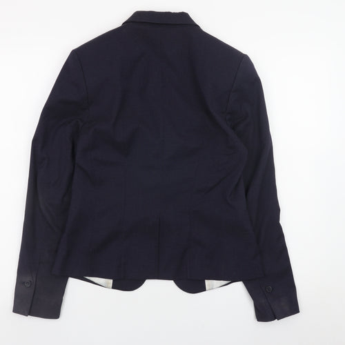 H&M Women Navy Blue Blazer Jacket Size 10 Classic Fitted Style