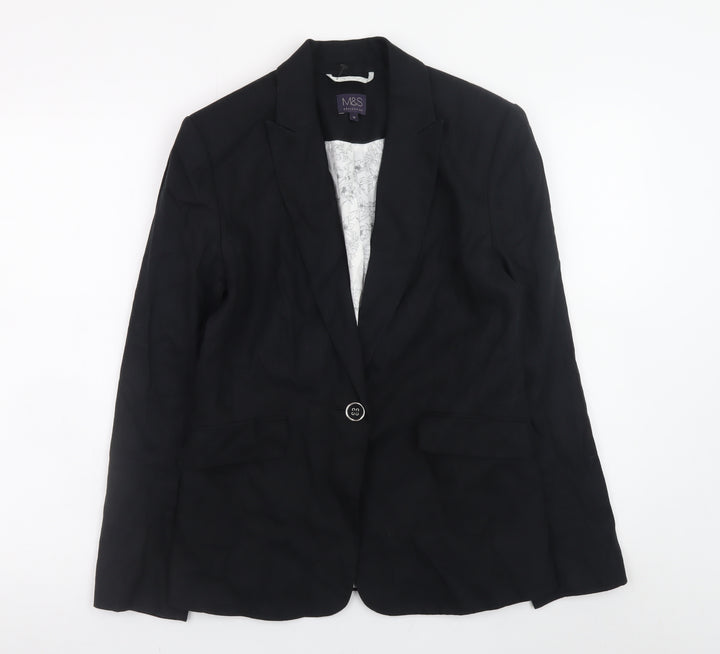 Marks and Spencer Women’s Black Linen Blend Blazer UK 12