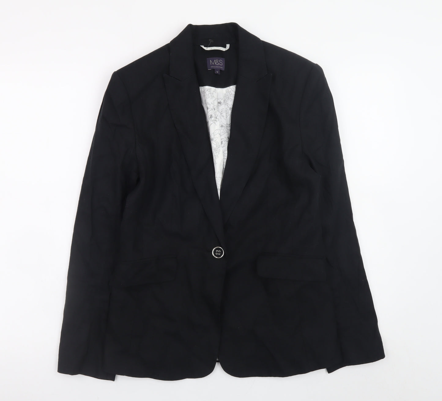 Marks and Spencer Women’s Black Linen Blend Blazer UK 12