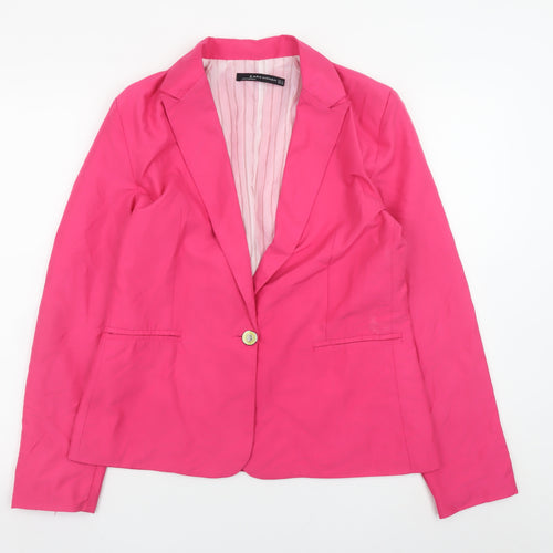Zara Women Pink Cotton Blazer Jacket Size 12 Classic Style