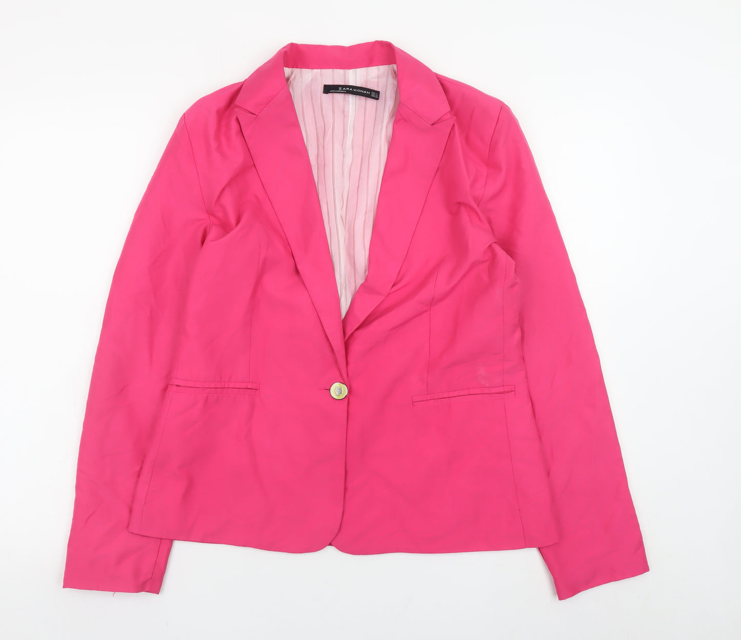 Zara Women Pink Cotton Blazer Jacket Size 12 Classic Style