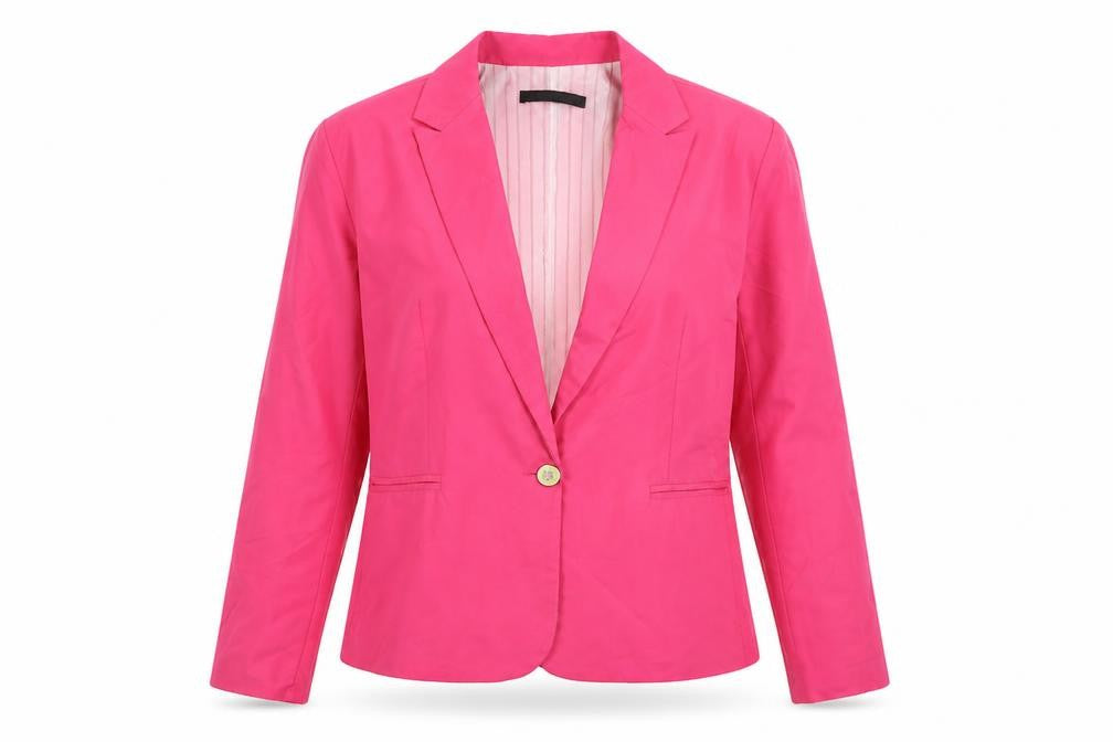 Front view of Zara Women Pink Cotton Blazer Jacket, size 12, Classic Style