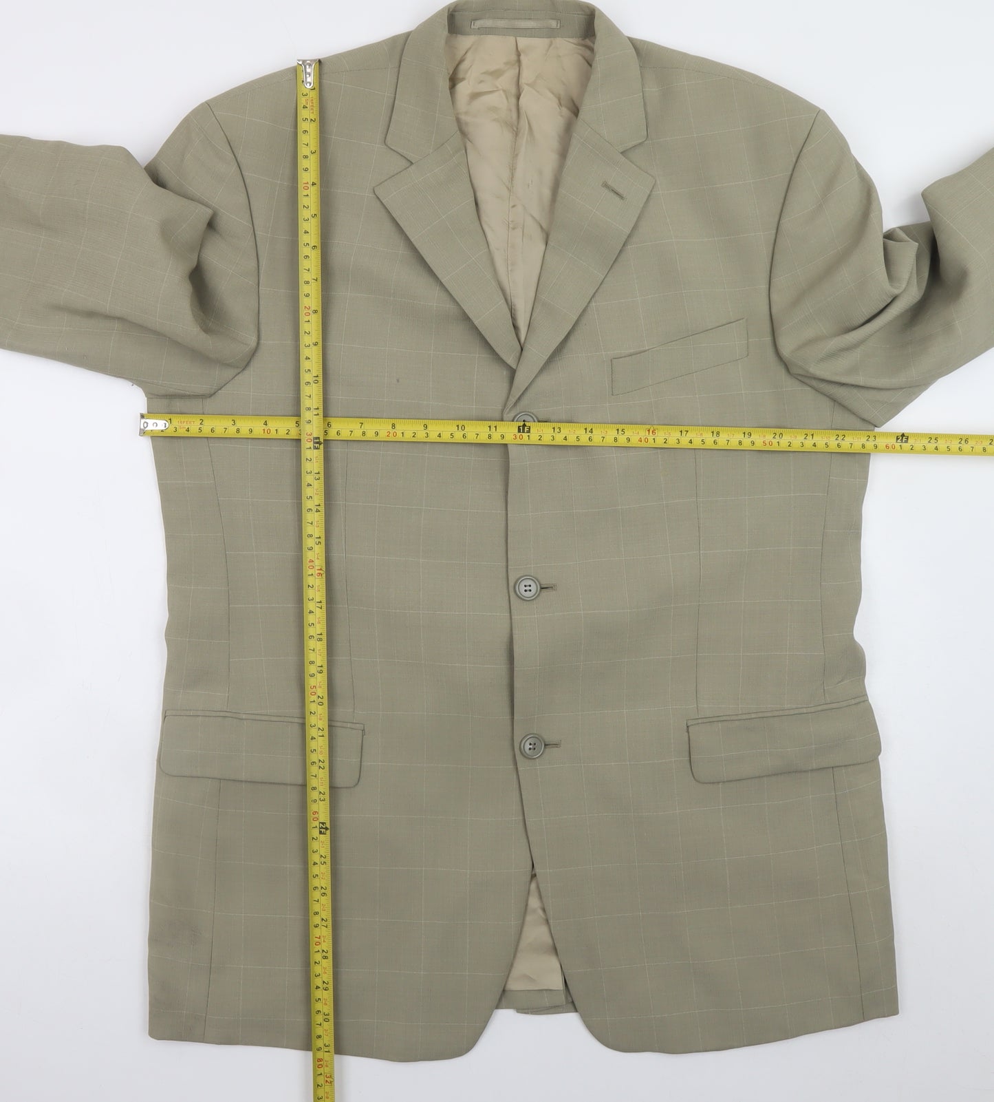 Rosselini Men's Beige Checked Wool Blend Blazer 42R Classic Fit