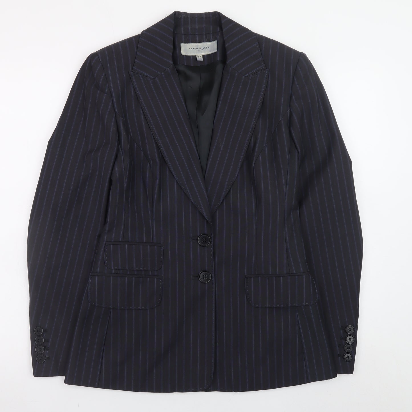 Karen Millen Women's Black Pinstripe Wool Blend Blazer UK 10