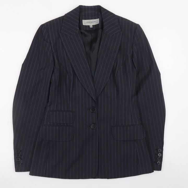 Karen Millen Women's Black Pinstripe Wool Blend Blazer UK 10