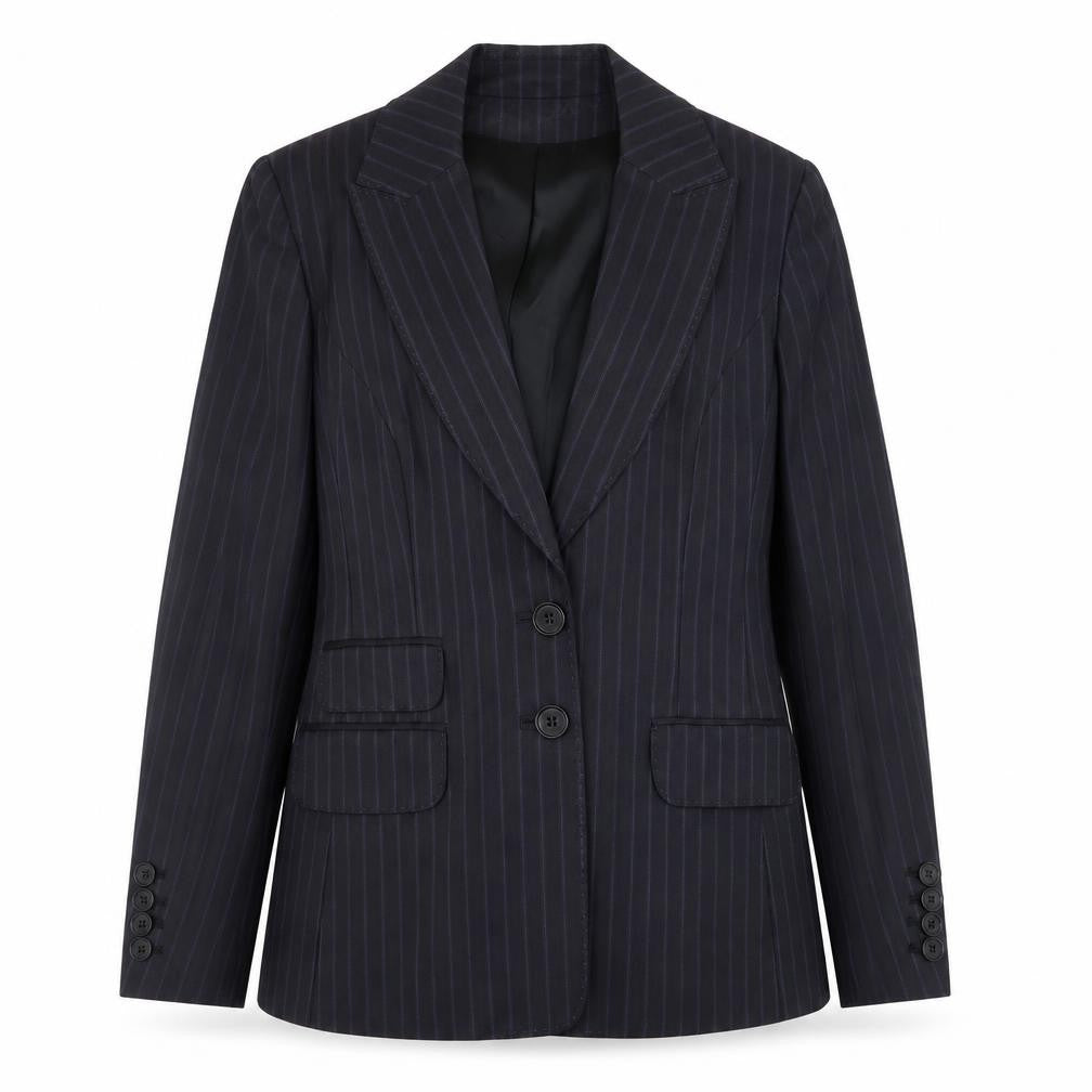 Karen Millen Women's Black Pinstripe Wool Blend Blazer UK 10