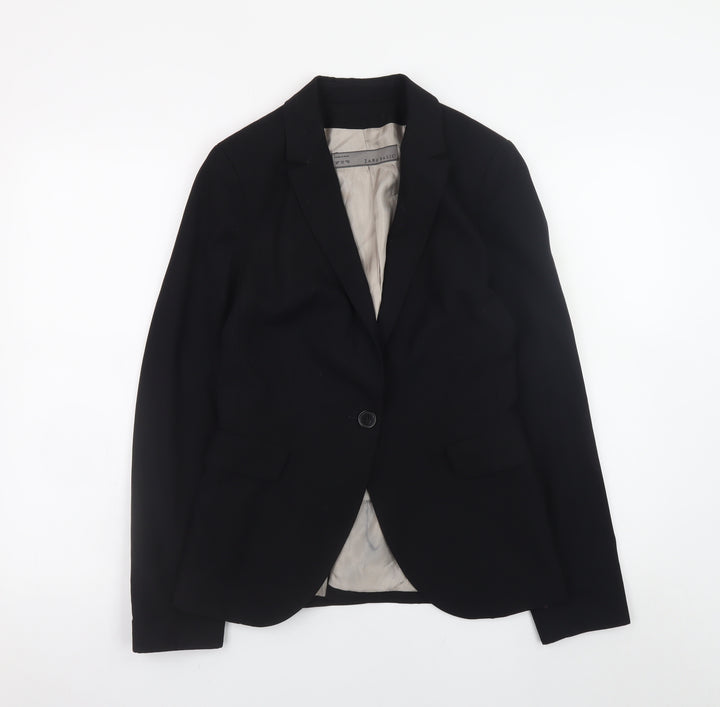 Zara Basic Womens Black Blazer Jacket Size 8 Classic Single Breasted