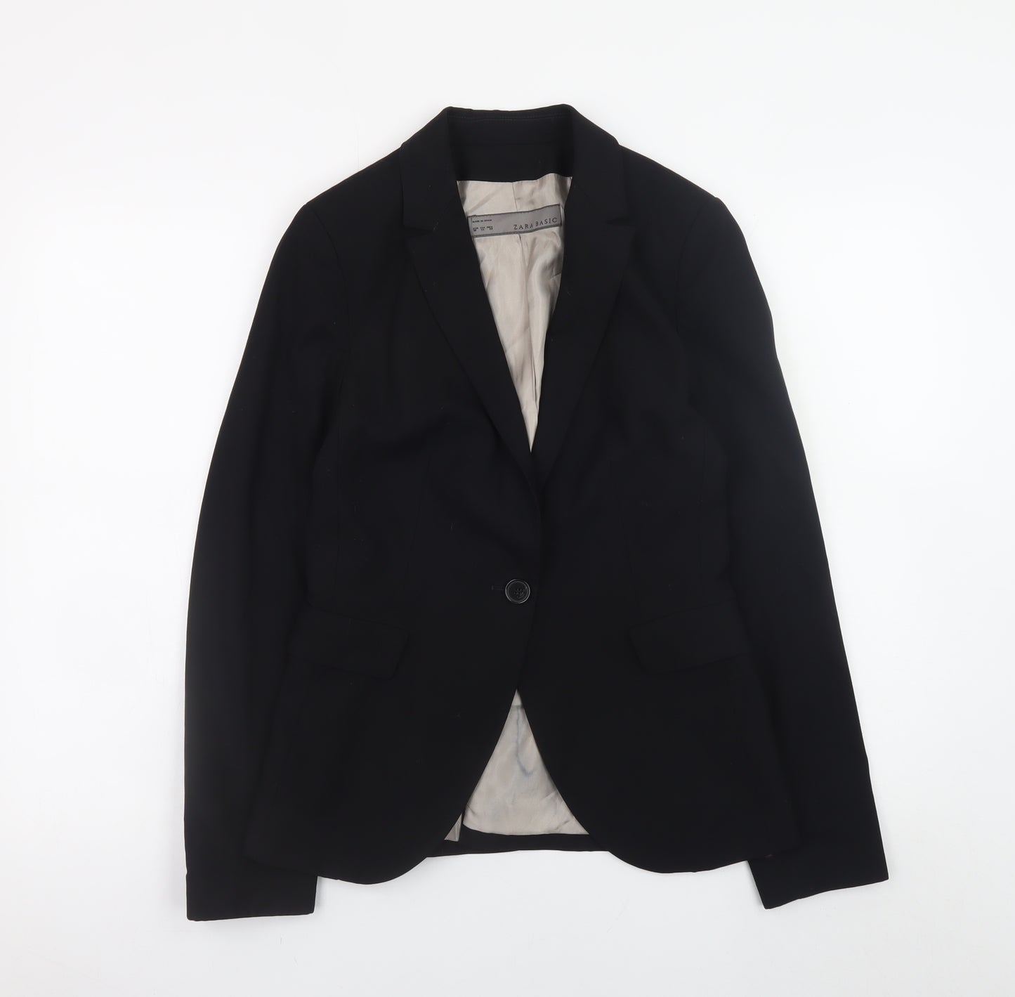Zara Basic Womens Black Blazer Jacket Size 8 Classic Single Breasted