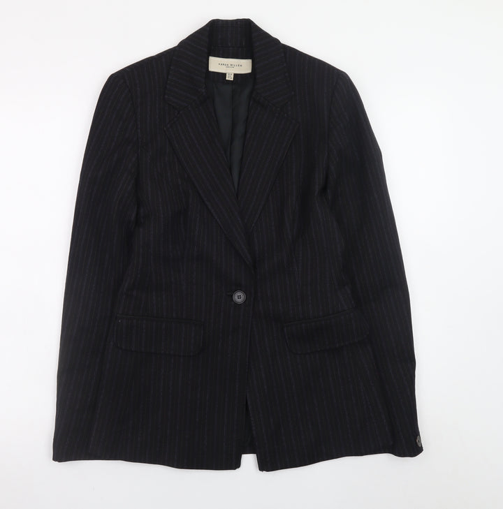Karen Millen Women Black Pinstripe Wool Blend Blazer UK 10 Slim Fit