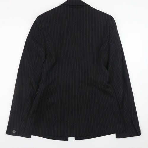 Karen Millen Women Black Pinstripe Wool Blend Blazer UK 10 Slim Fit