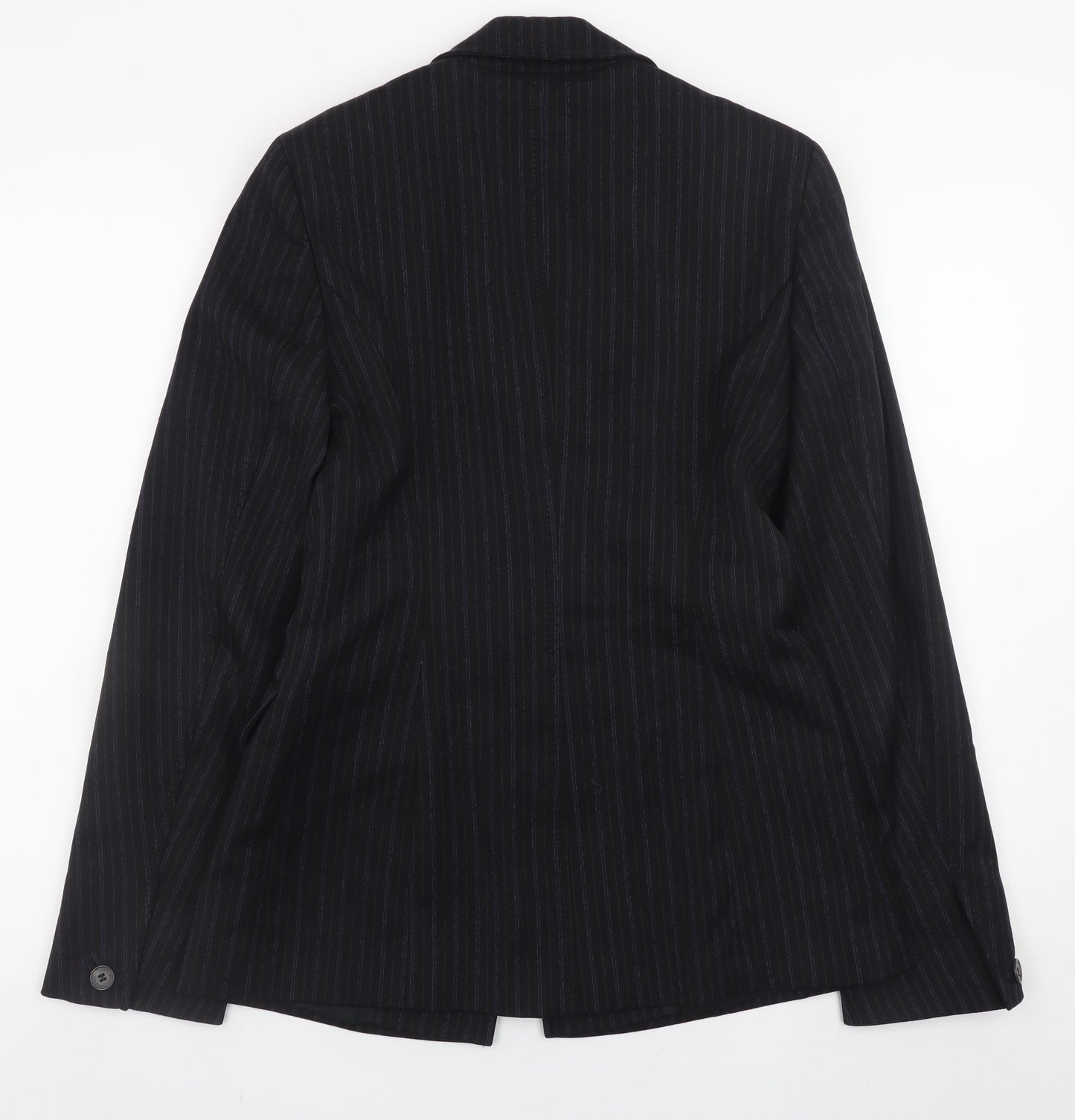 Karen Millen Women Black Pinstripe Wool Blend Blazer UK 10 Slim Fit