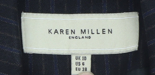 Karen Millen Women Black Pinstripe Wool Blend Blazer UK 10 Slim Fit