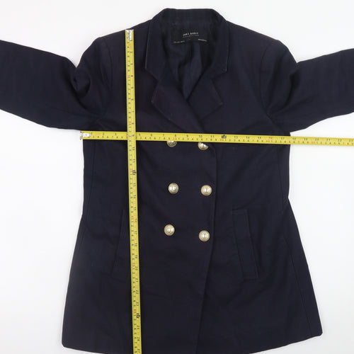 Zara Women's Blue Pea Coat Size 8 Double-Breasted Cotton Blend