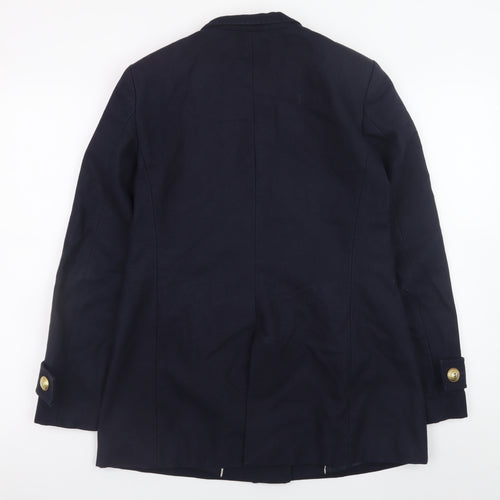 Zara Women's Blue Pea Coat Size 8 Double-Breasted Cotton Blend