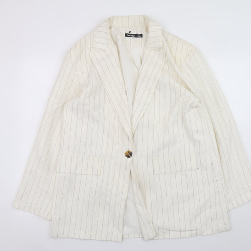 Boohoo Women’s Ivory Pinstripe Blazer UK 10 Single-Breasted Jacket