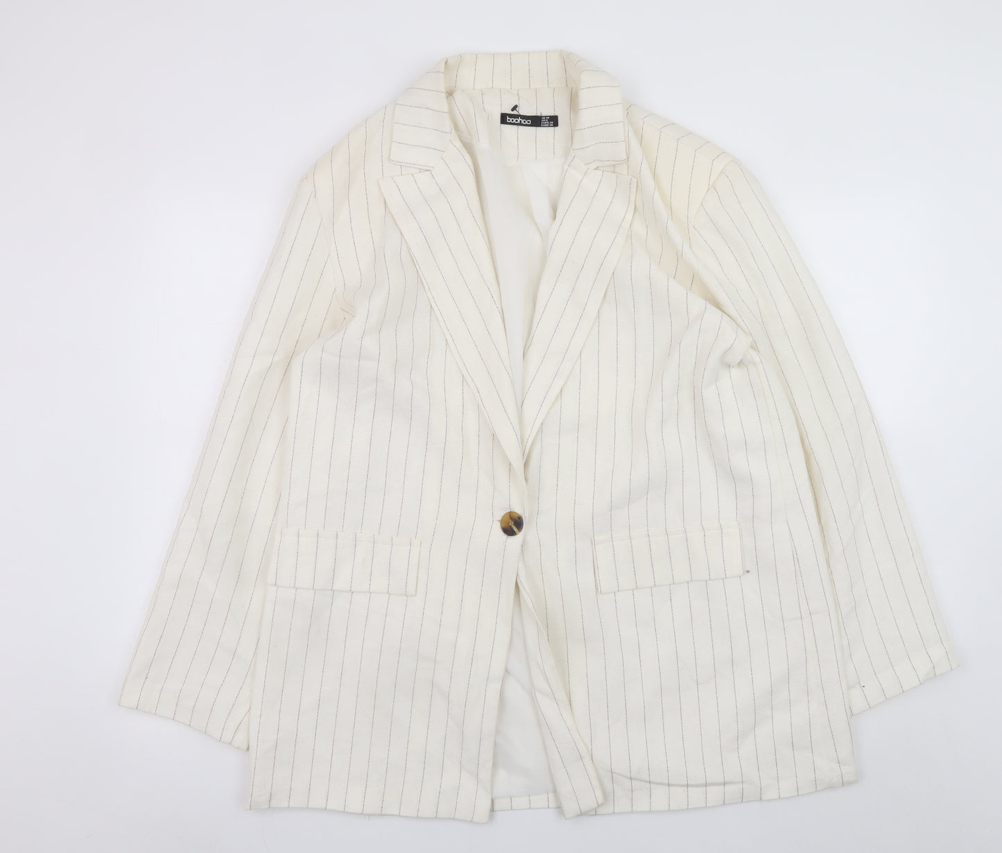 Boohoo Women’s Ivory Pinstripe Blazer UK 10 Single-Breasted Jacket