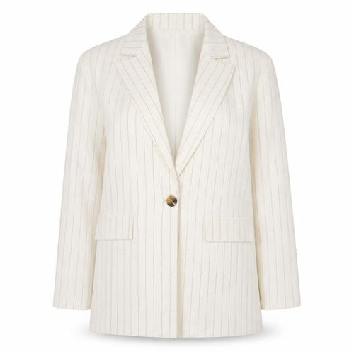 Boohoo Women’s Ivory Pinstripe Blazer UK 10 Single-Breasted Jacket
