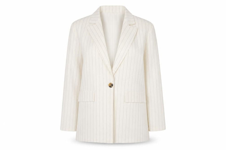 Boohoo Women’s Ivory Pinstripe Blazer UK 10 Single-Breasted Jacket