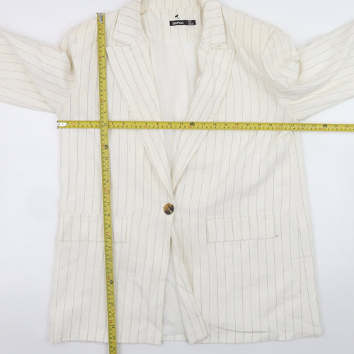 Boohoo Women’s Ivory Pinstripe Blazer UK 10 Single-Breasted Jacket
