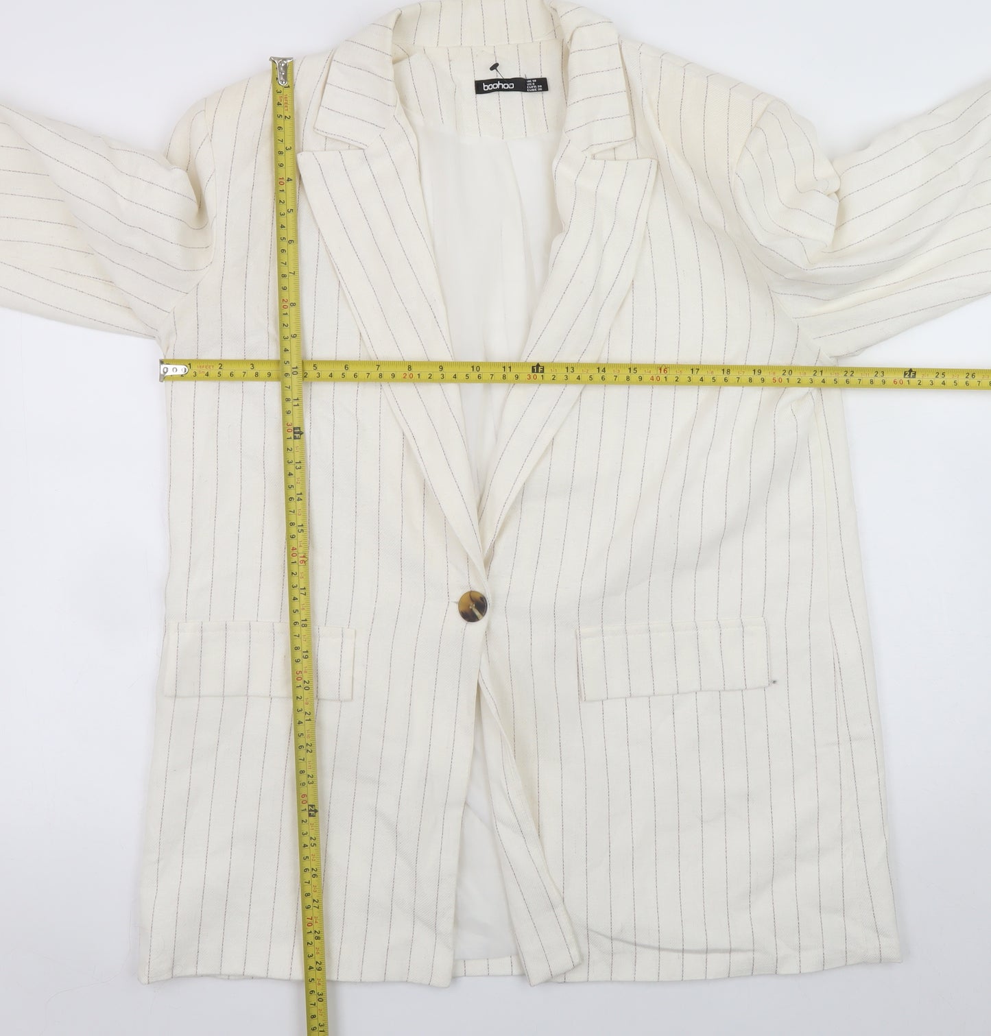 Boohoo Women’s Ivory Pinstripe Blazer UK 10 Single-Breasted Jacket