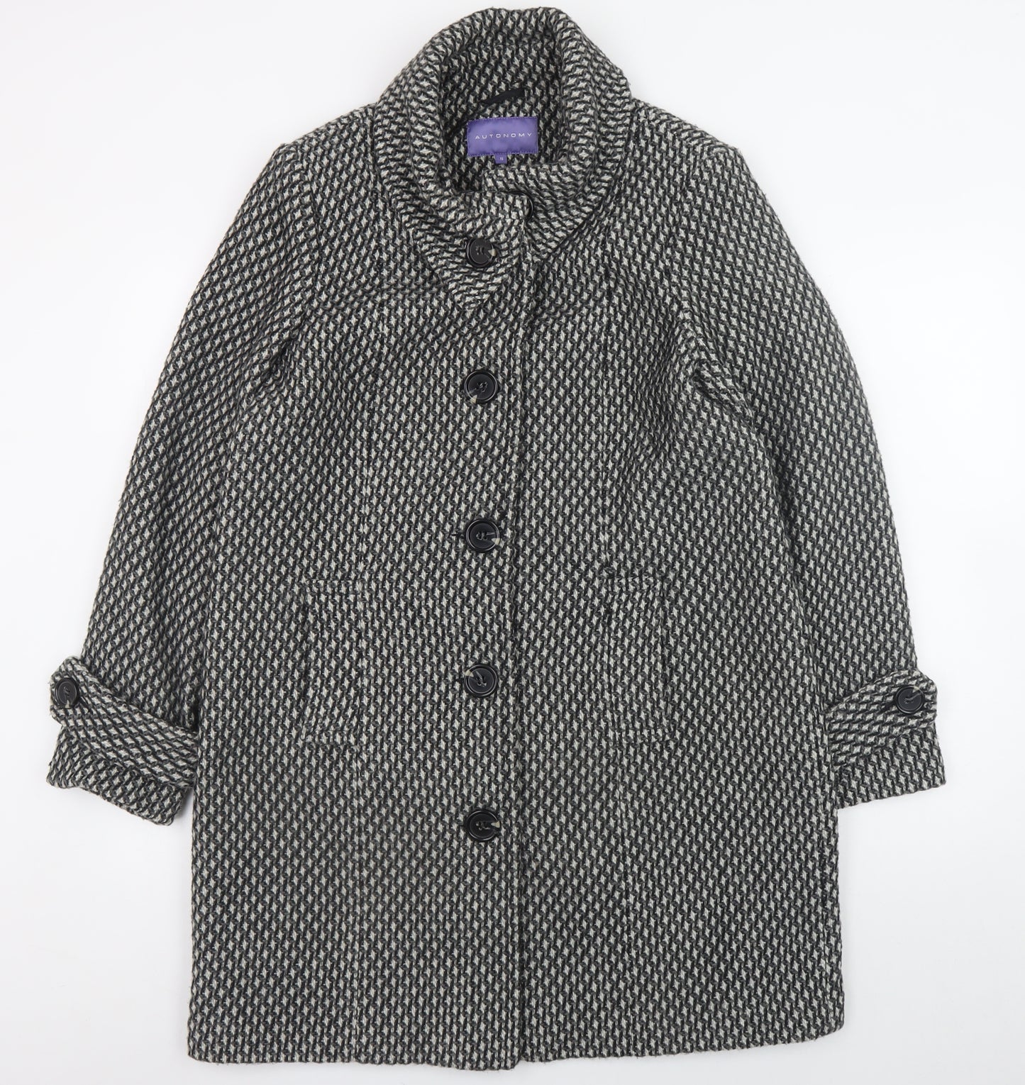 Autonomy Women Grey Mid-Length Wool Blend Button Overcoat Size 16