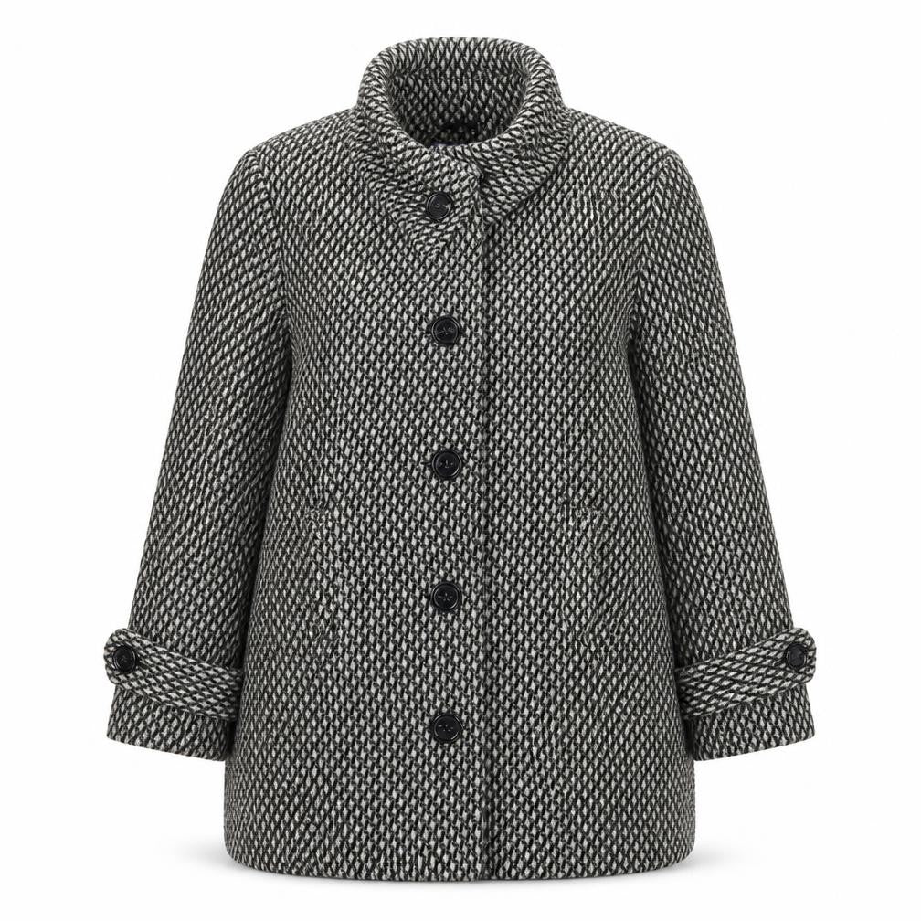 Front view of Autonomy Women Grey Mid-Length Wool Blend Button Overcoat, size 16