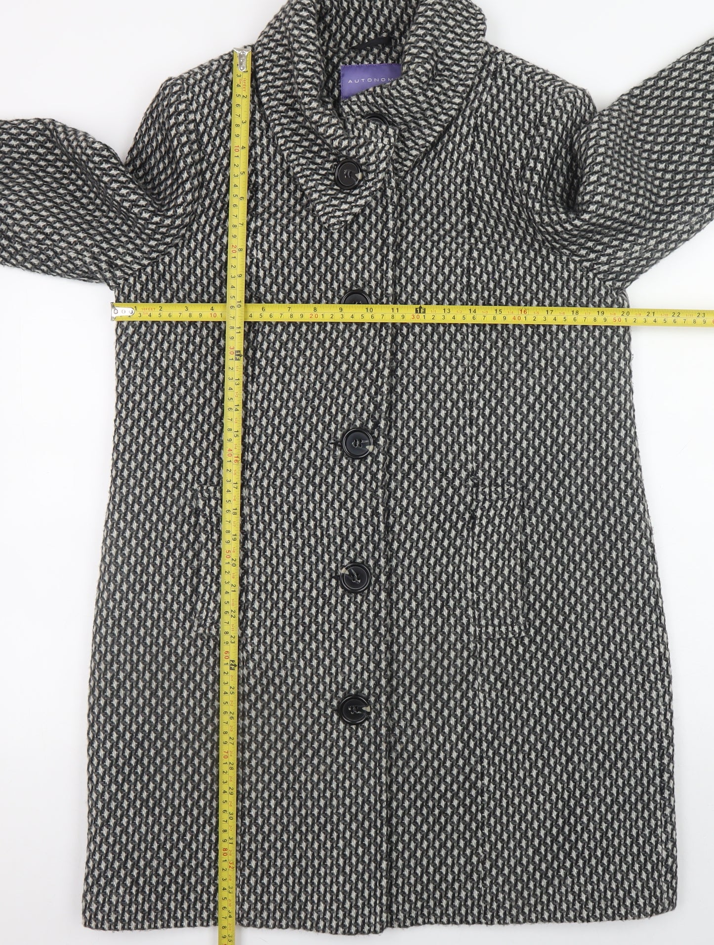 Autonomy Women Grey Mid-Length Wool Blend Button Overcoat Size 16