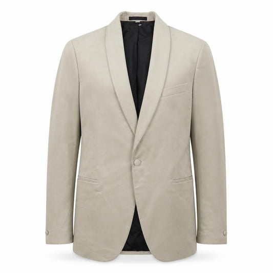 Front view of Marks & Spencer Men’s Beige XL Blazer Long Length Shawl Collar