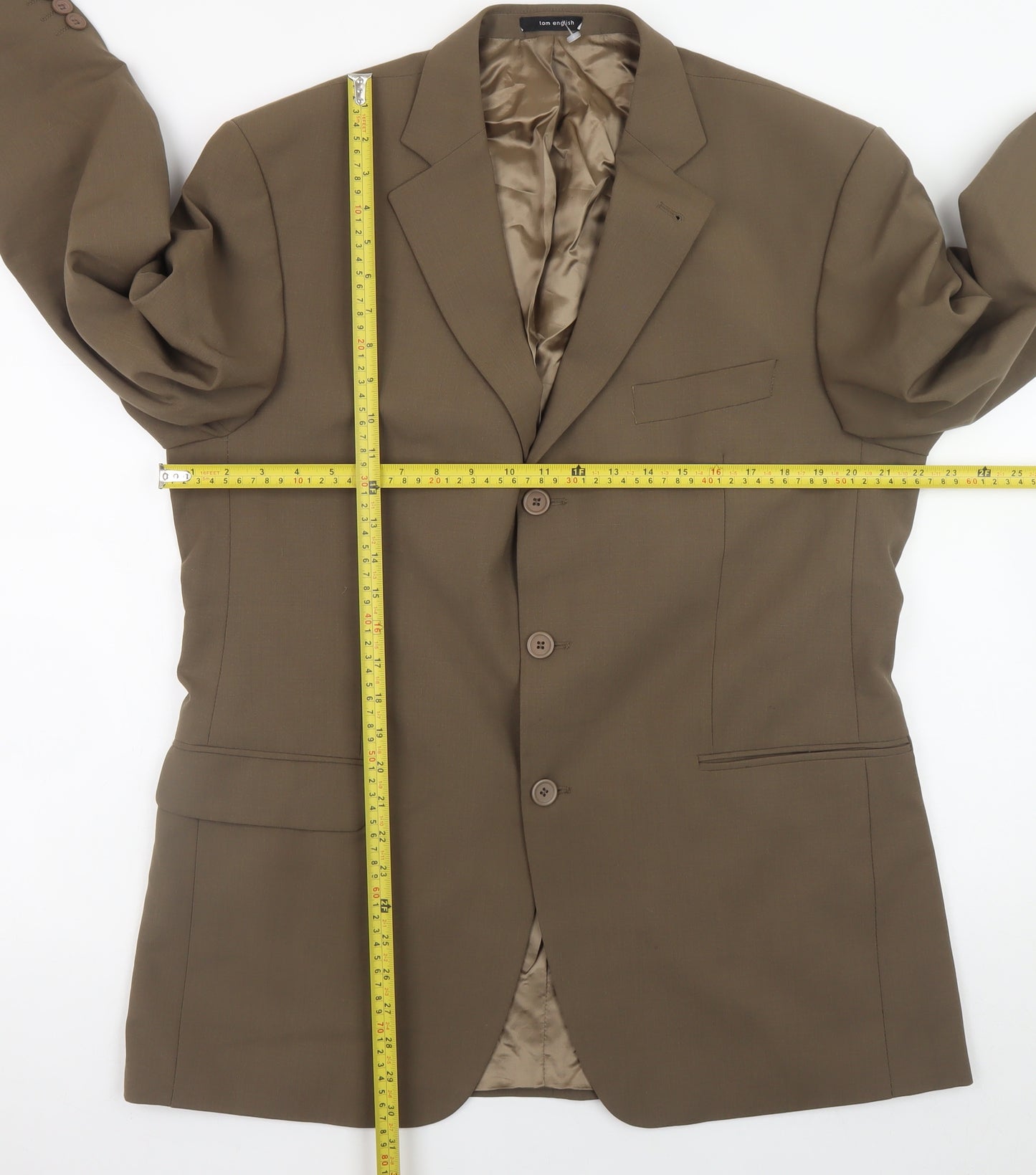 Tom English Men's Brown Wool Blend 42R Classic Blazer Jacket