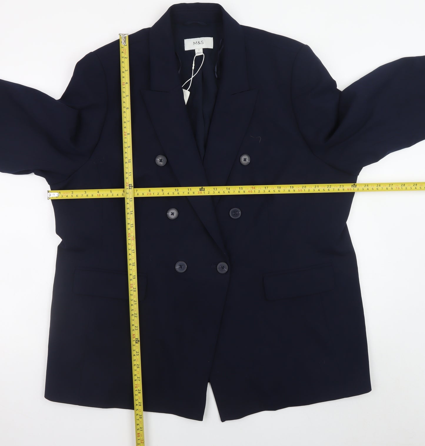 Marks and Spencer Womens Blue Size 22 Double Breasted Blazer Jacket