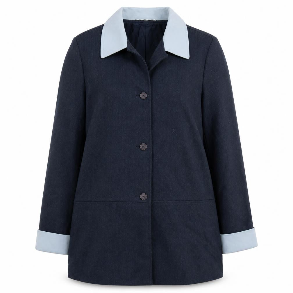 Front view of Penny Plain Women's Blue Wool Blend Overcoat, size 12