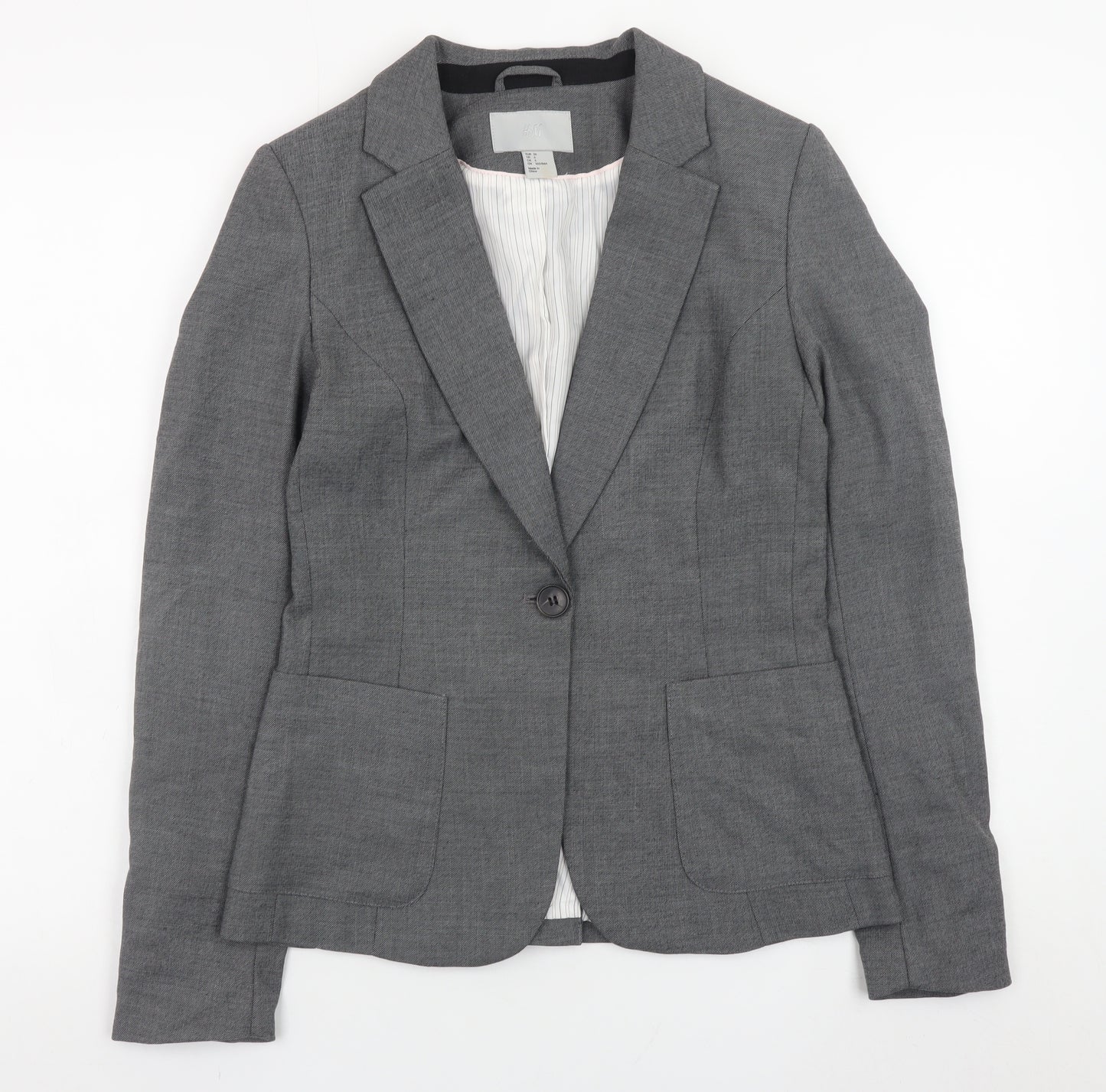 H&M Womens Grey Slim Fit Blazer Jacket Size 8