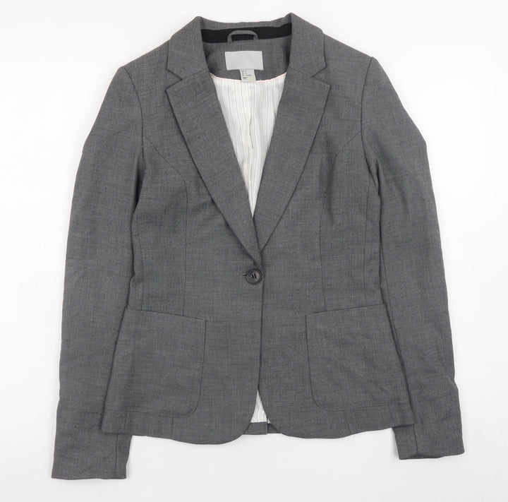 H&M Womens Grey Slim Fit Blazer Jacket Size 8