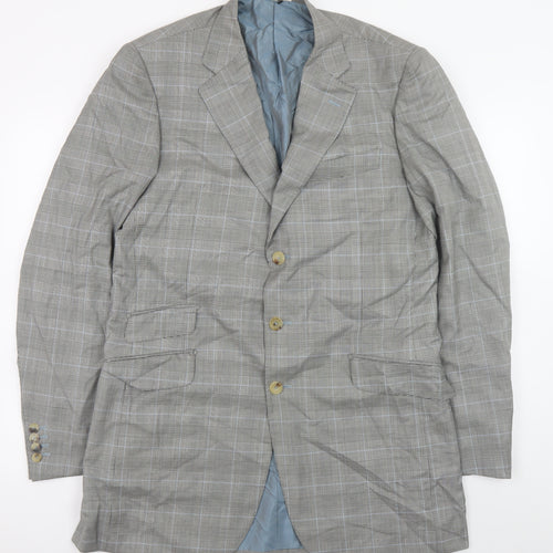 Pal Zileri Men's Grey Checked Wool Blazer Jacket Size 52 Regular