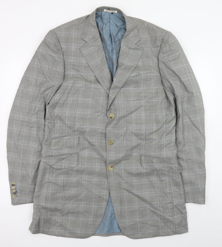 Pal Zileri Men's Grey Checked Wool Blazer Jacket Size 52 Regular