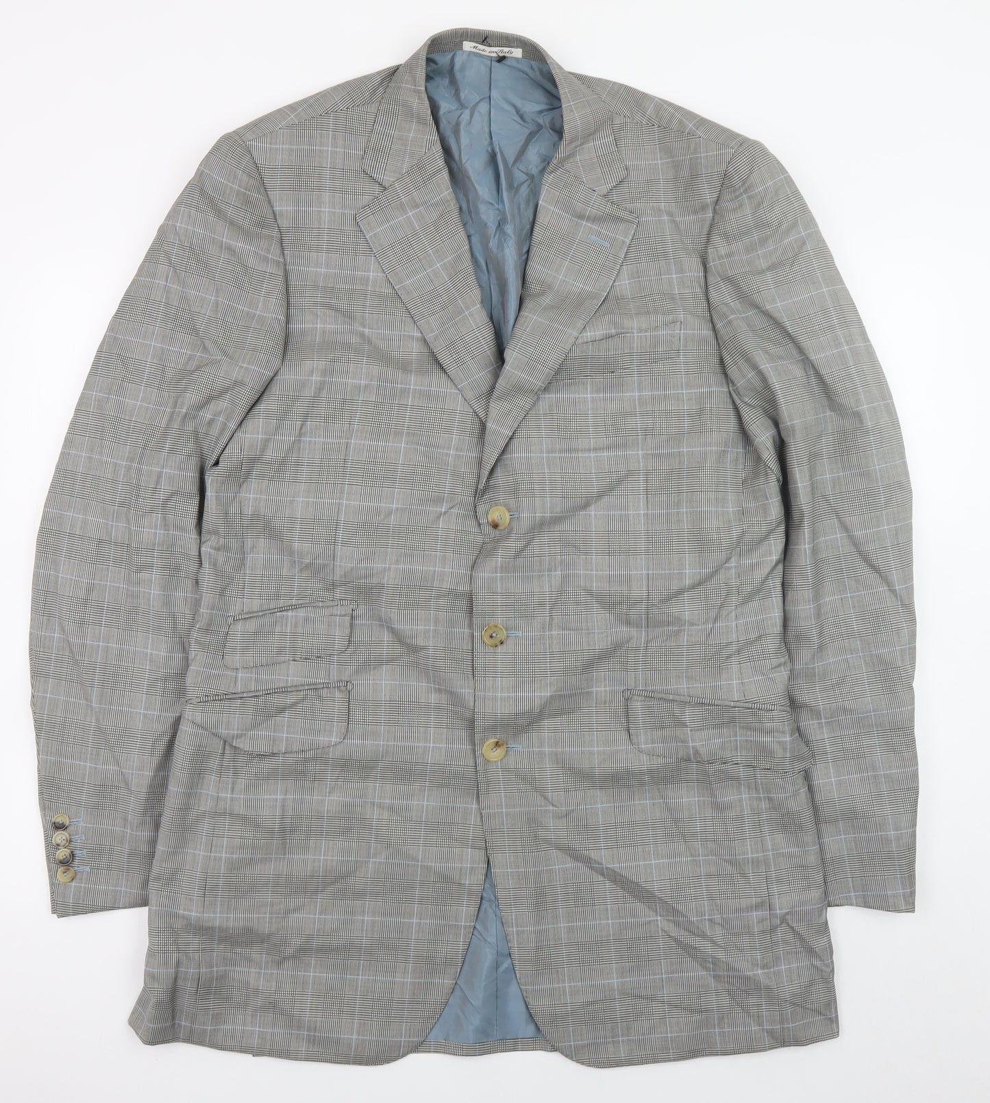 Pal Zileri Men's Grey Checked Wool Blazer Jacket Size 52 Regular