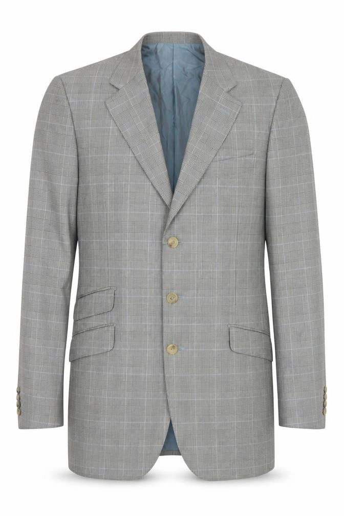 Front view of Pal Zileri Men's Grey Checked Wool Blazer Jacket, size 52, Regular