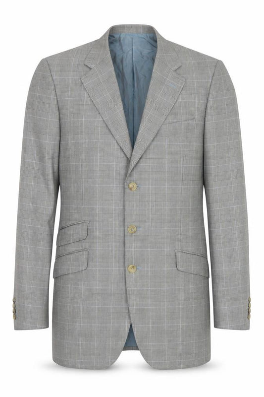 Front view of Pal Zileri Men's Grey Checked Wool Blazer Jacket, size 52, Regular
