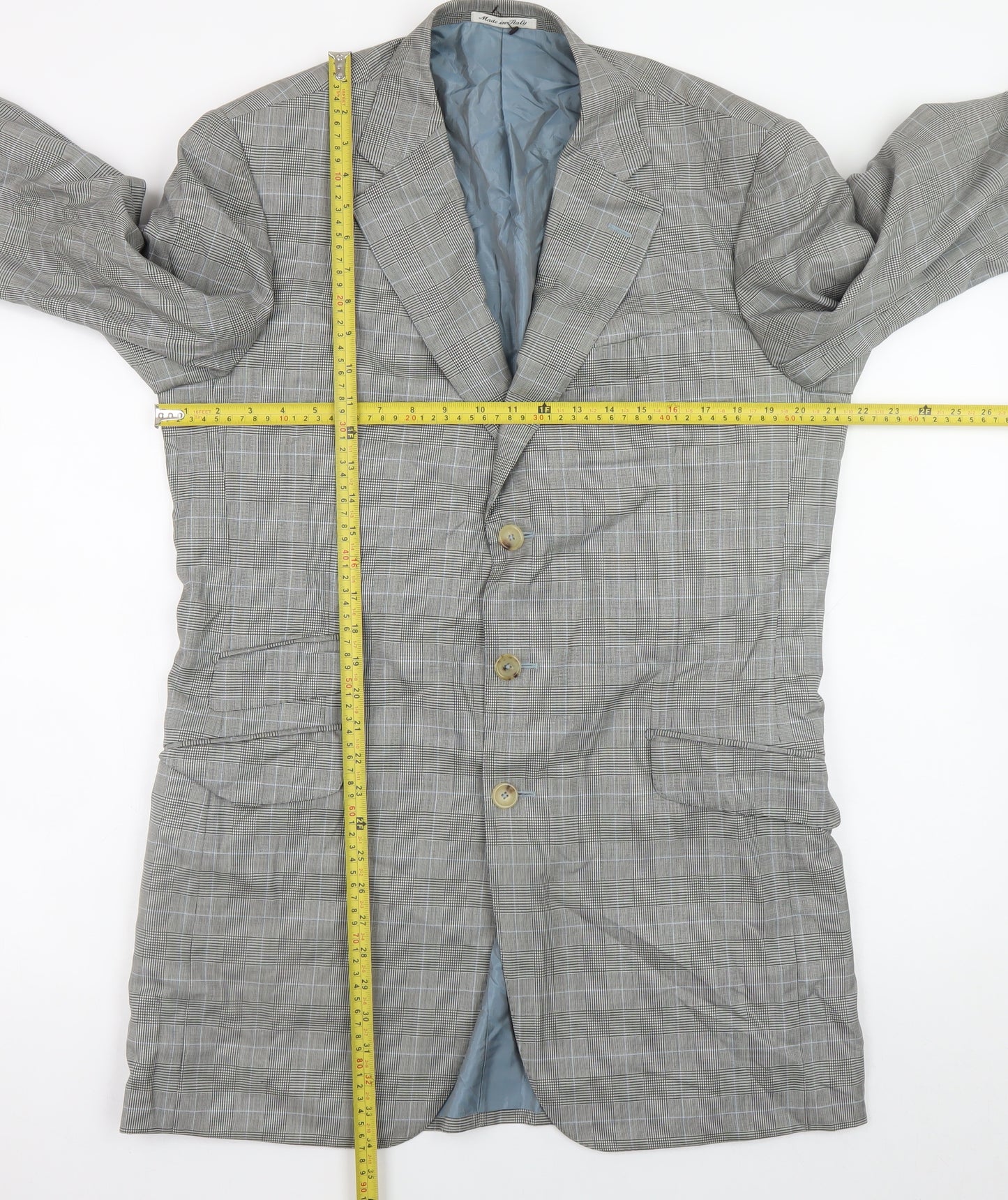 Pal Zileri Men's Grey Checked Wool Blazer Jacket Size 52 Regular