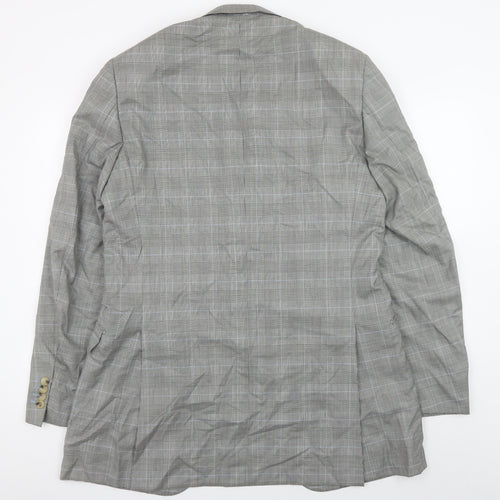 Pal Zileri Men's Grey Checked Wool Blazer Jacket Size 52 Regular