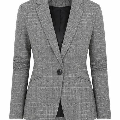 H&M Women Grey Check Slim Fit Blazer Size 4 Classic Workwear