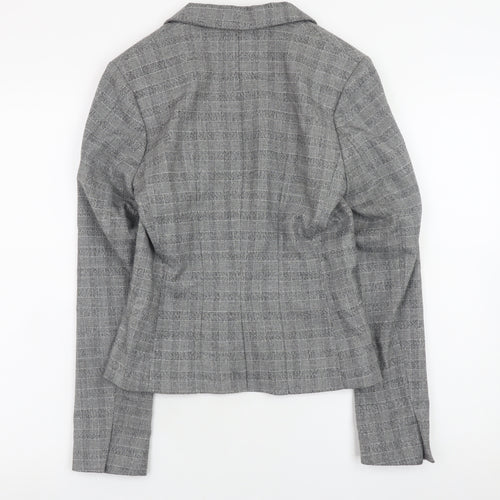 H&M Women Grey Check Slim Fit Blazer Size 4 Classic Workwear