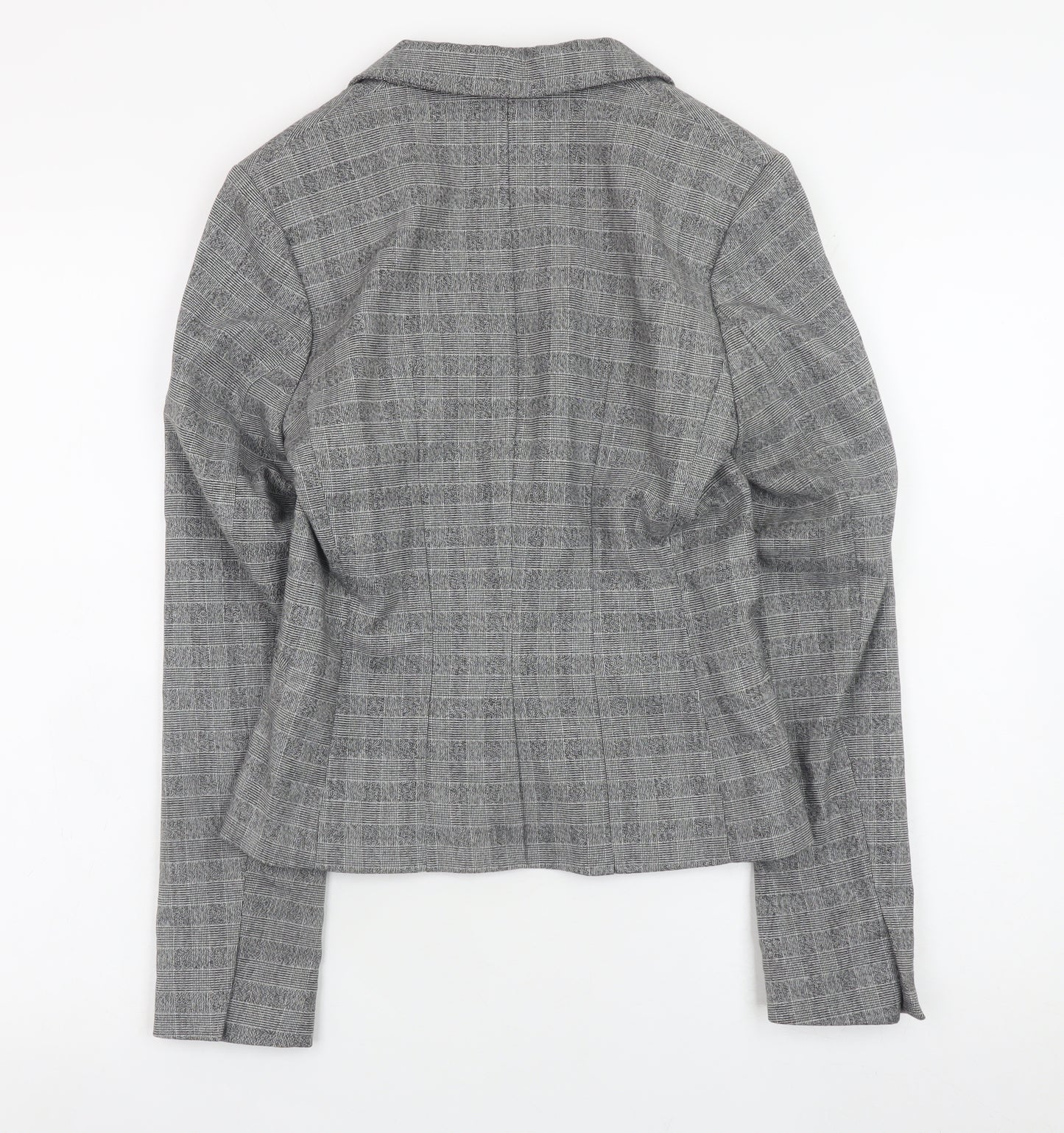 H&M Women Grey Check Slim Fit Blazer Size 4 Classic Workwear