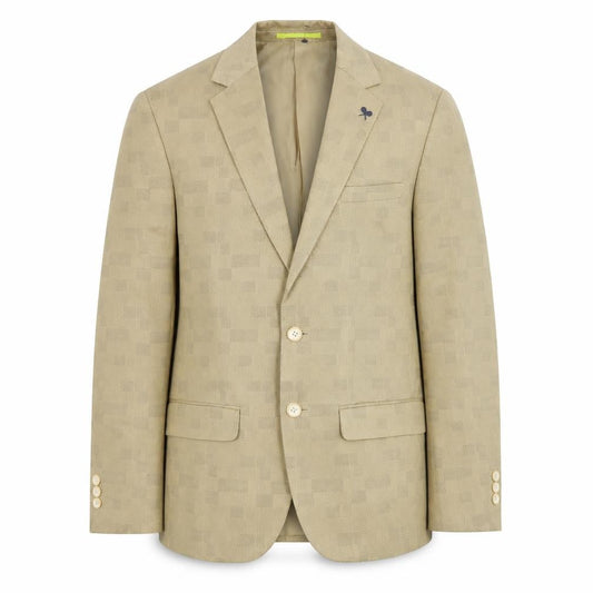 Front view of Solly Sport women’s beige check slim fit blazer 36r wimbledon cotton