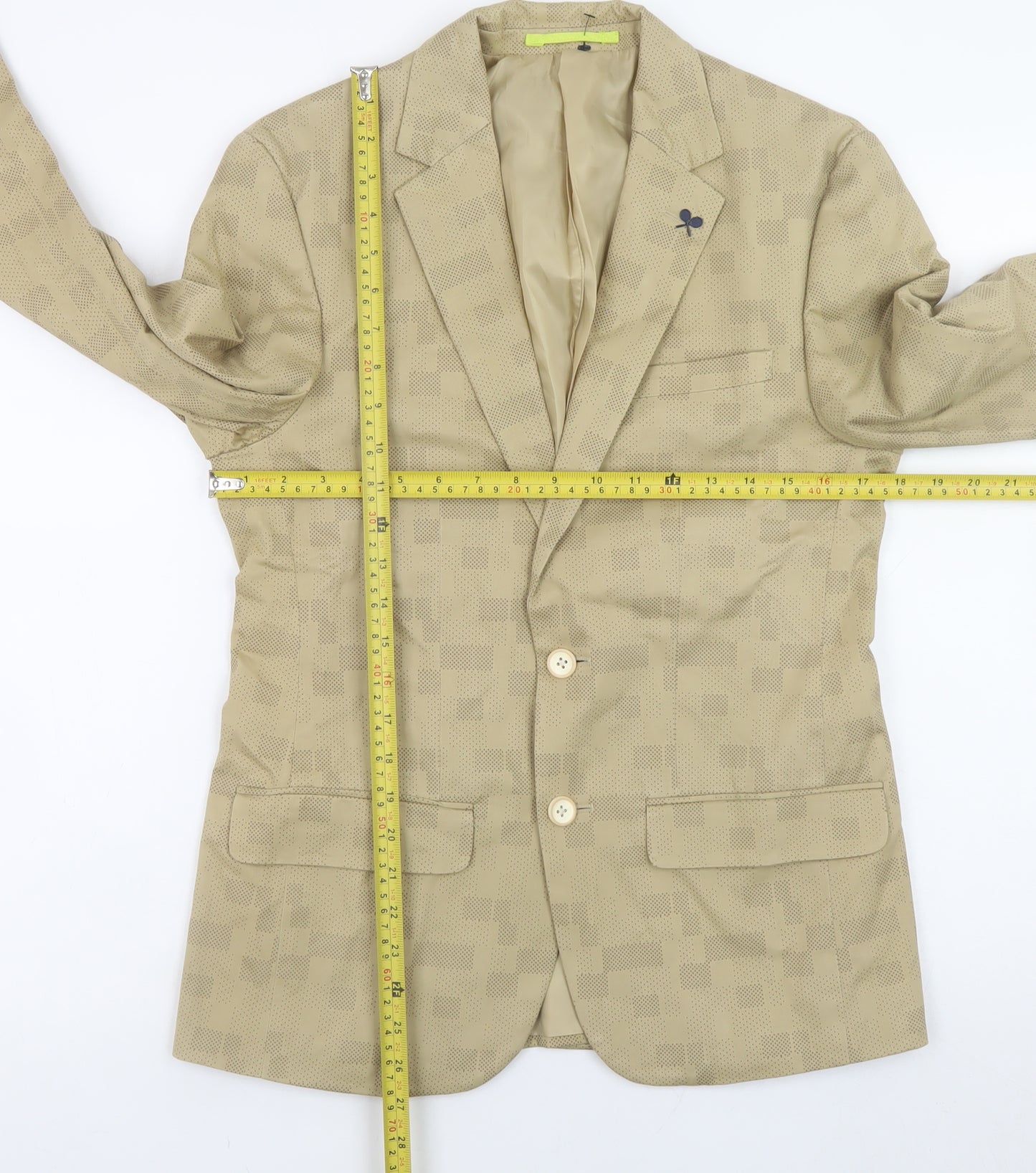 Solly Sport Men's Beige Check Slim Fit Blazer 36R Wimbledon Cotton