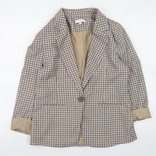 La Redoute Women Beige Check Blazer Size 10 Lined Single-Breasted Jacket
