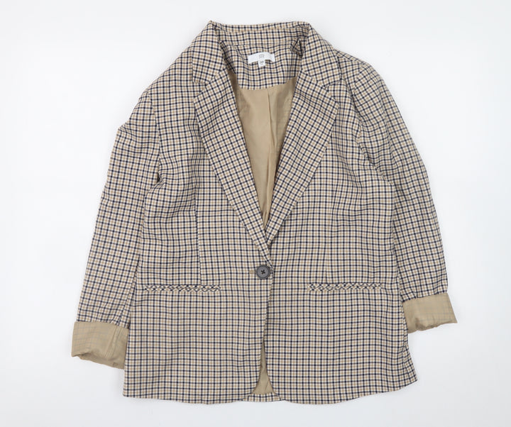 La Redoute Women Beige Check Blazer Size 10 Lined Single-Breasted Jacket