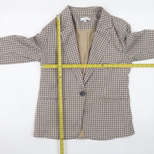 La Redoute Women Beige Check Blazer Size 10 Lined Single-Breasted Jacket