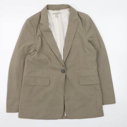 H&M Womens Beige Blazer Jacket Size S Single Breasted Lined Classic Fit