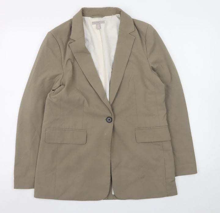 H&M Womens Beige Blazer Jacket Size S Single Breasted Lined Classic Fit